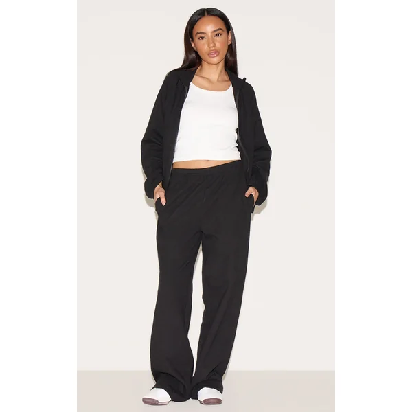 Petite Black Interlock Wide Leg Sweatpants