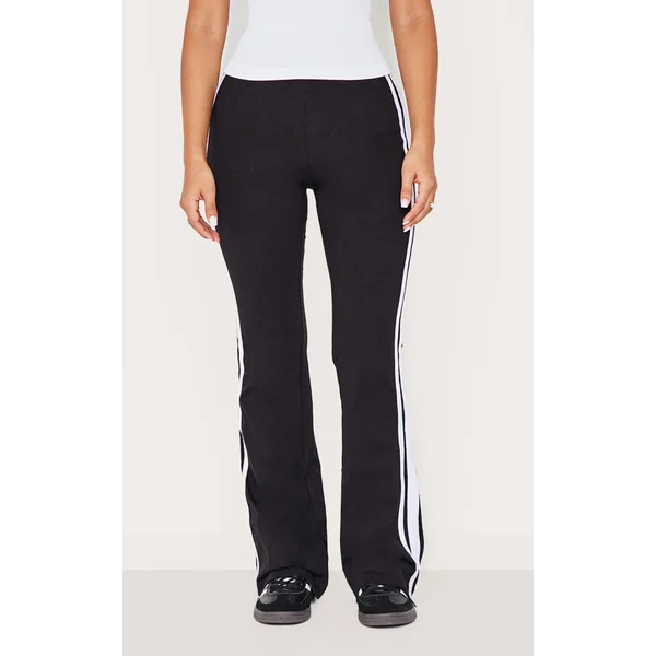 Petite Black Jersey Slim Fit Stripe Detail Flared Pants
