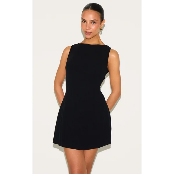 Petite Black Linen Look Backless Shift Dress