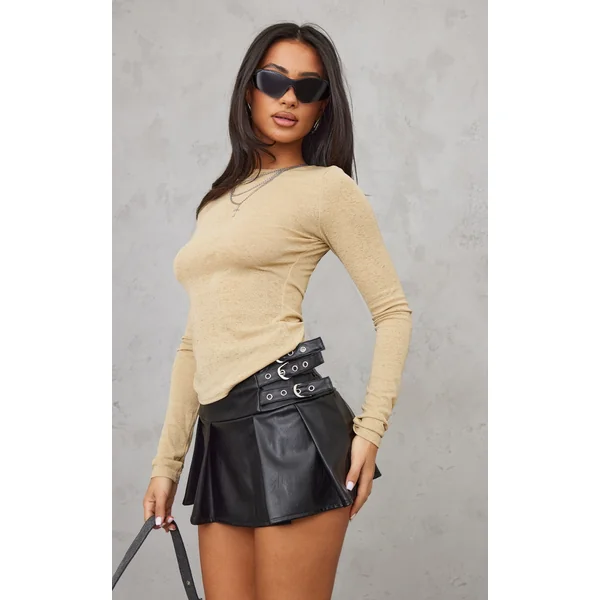 Petite Black Micro Mini PU Pleated Skirt