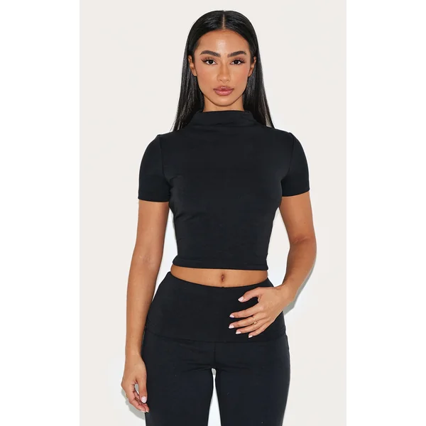 Petite Black Modal Cap Sleeve Crop Top