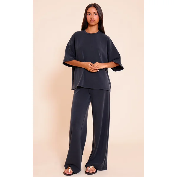 Petite Black Modal Elasticated Waist Wide Leg Pant