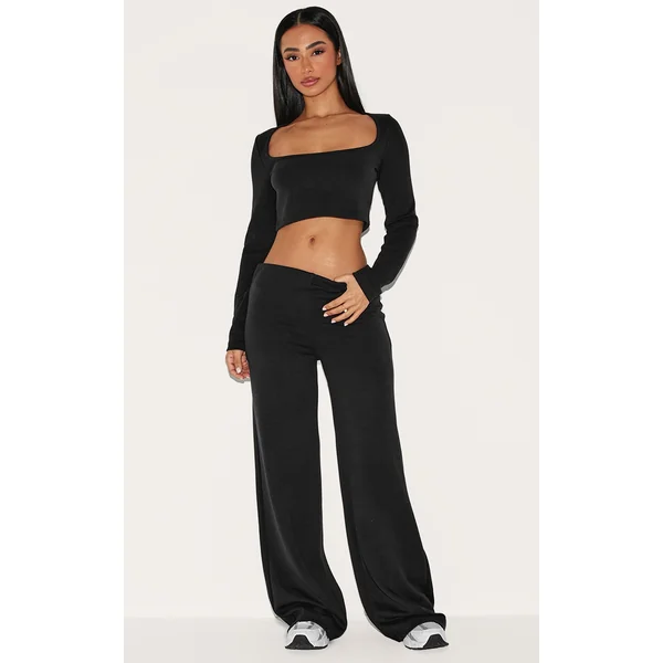 Petite Black Modal Wide Leg Pants