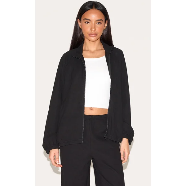 Petite Black Oversized Interlock Zip Through Sweatshirt