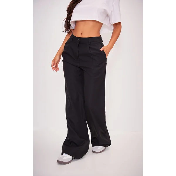 Petite Black Peach Skin Straight Leg Pants
