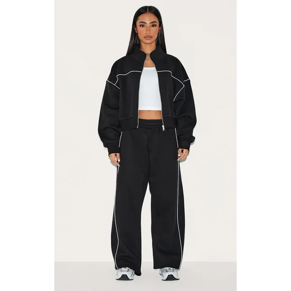 Petite Black Piping Detail Sweatpants