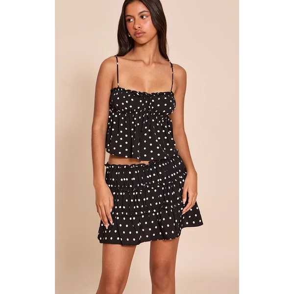 Petite Black Polka Dot Frill Mini Skirt