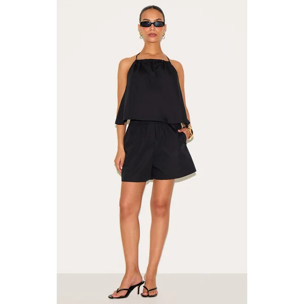 Petite Black Poplin Floaty Shorts