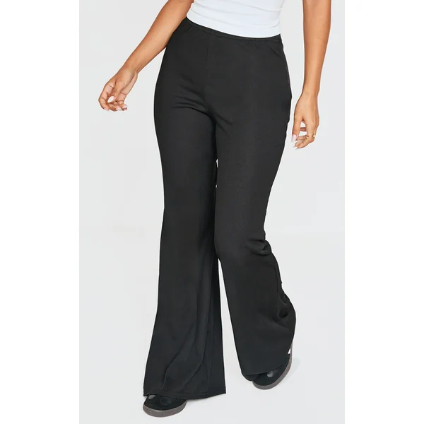 Petite Black Ribbed Flared Pants