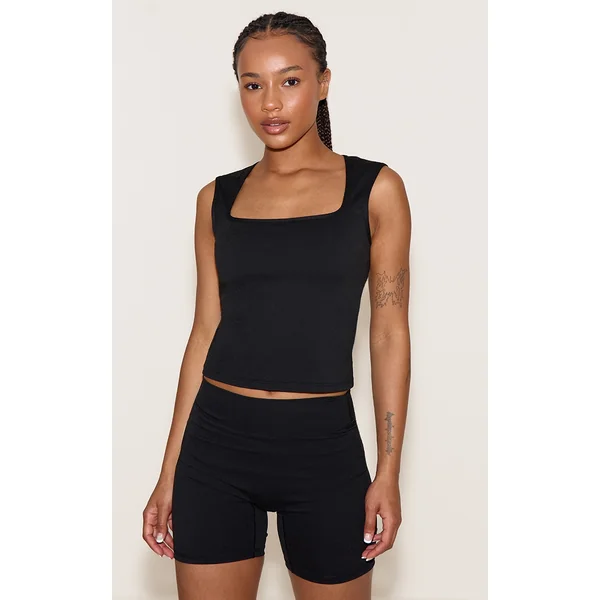 Petite Black Sculpt Square Neck Gym Top