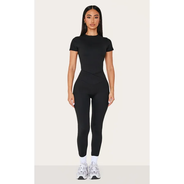 Petite Black Sculpt Wrap Waist Gym Leggings