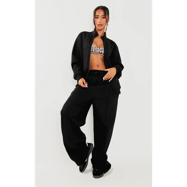 Petite Black Seam Detail Straight Leg Sweatpants
