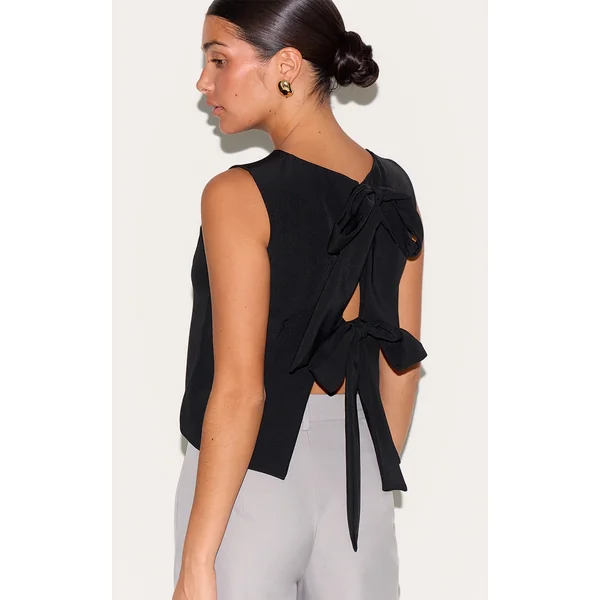 Petite Black Sleeveless Bow Detail Top