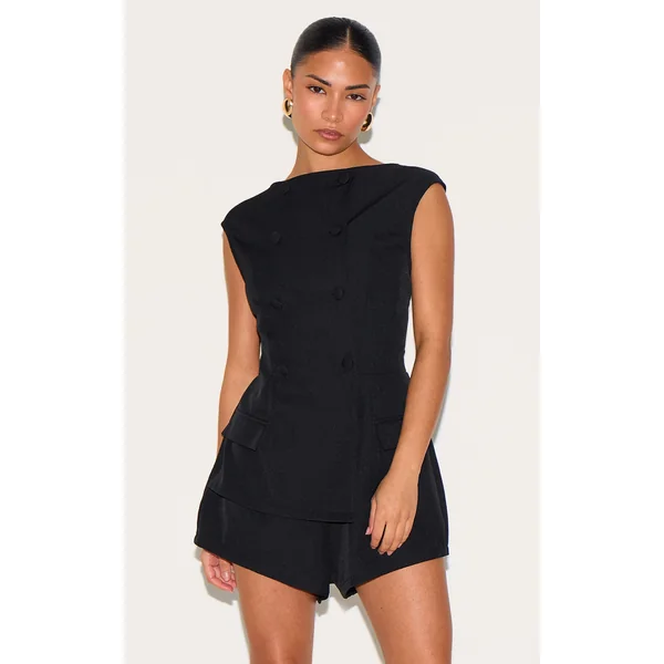 Petite Black Sleeveless Tailored Romper