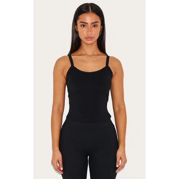 Petite Black Snatched Sculpt Cami Strap Crop Top