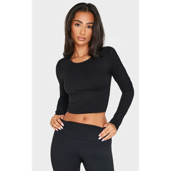 Petite Black Snatched Sculpt Long Sleeve Top