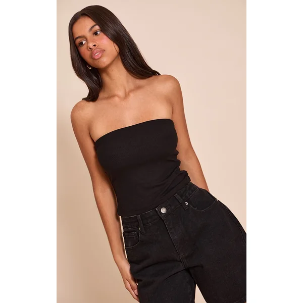 Petite Black Soft Rib Bandeau Top