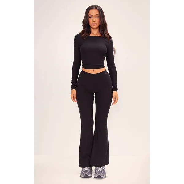 Petite Black Soft Touch High Waist Flared Pants