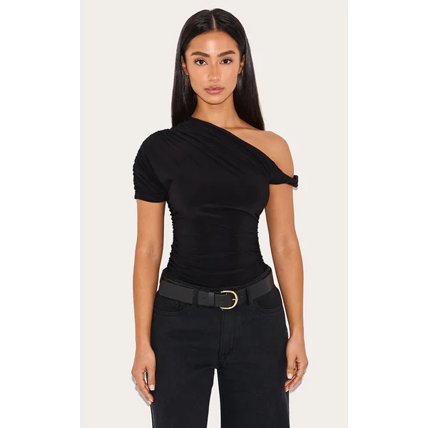 Petite Black Soft Touch Twist Detail Bodysuit