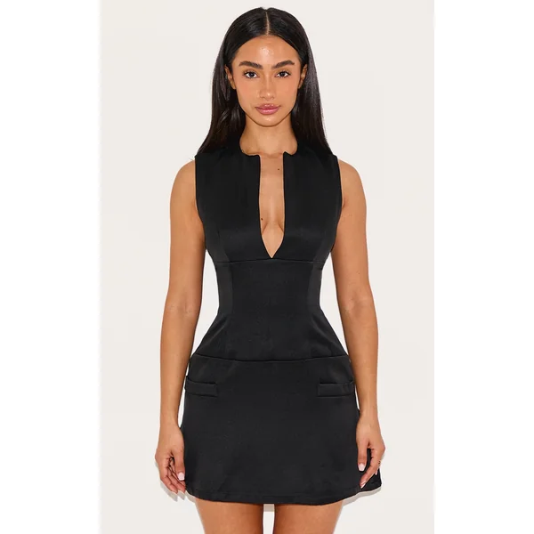 Petite Black Tailored Fitted Mini Dress