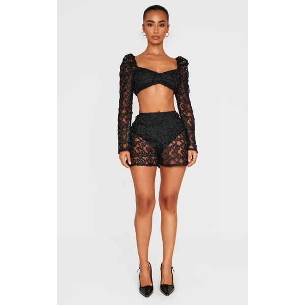 Petite Black Textured Woven Shorts