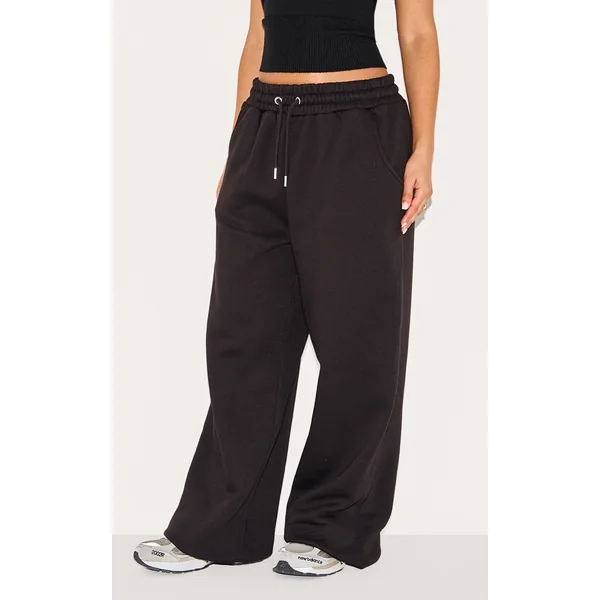 Petite Black Wide Leg Elasticated Drawstring Sweatpants