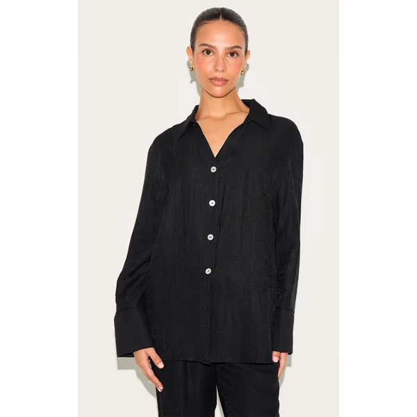 Petite Black Woven Oversized Shirt