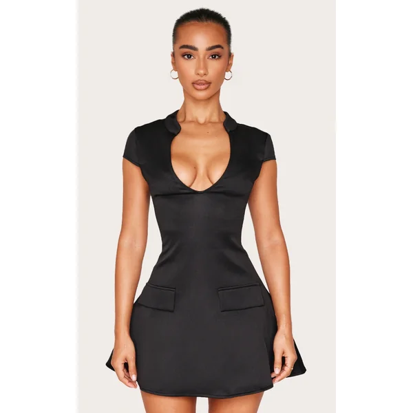 Petite Black Woven Structured Shift Dress