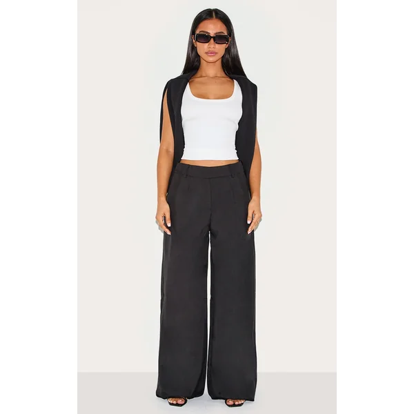 Petite Black Woven Tailored Wide Leg Pants
