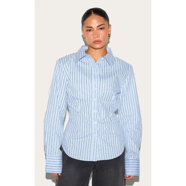 Petite Blue And White Fitted Pinstripe Shirt