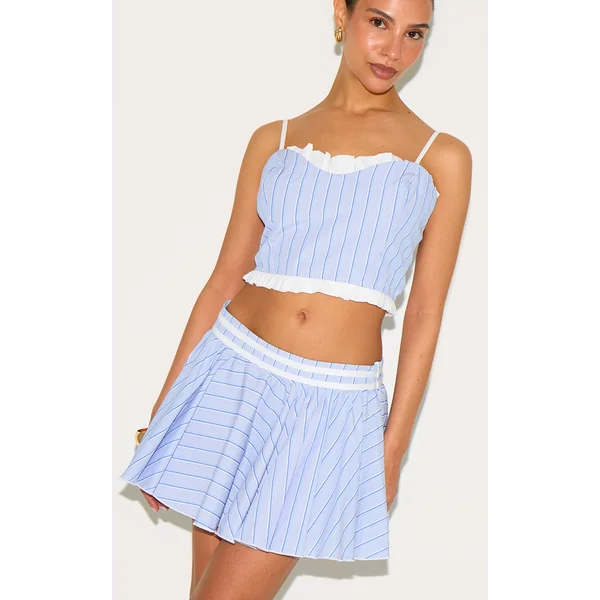 Petite Blue And White Striped Mini Skater Skirt