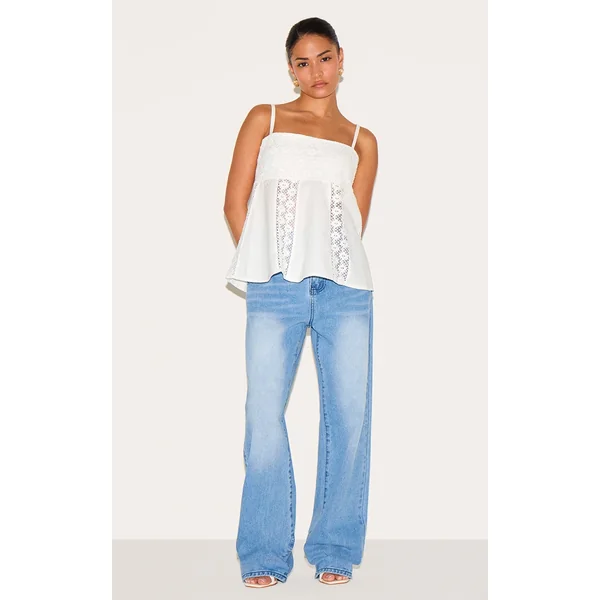 Petite Blue Denim Mid Rise Invisible Waistband Wide Leg Jeans