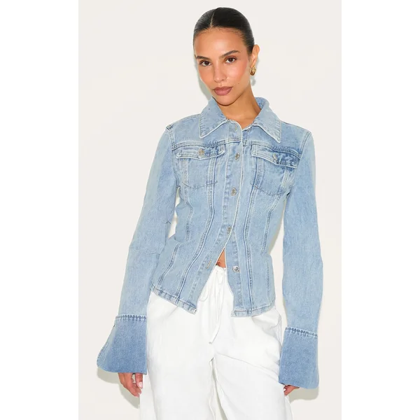 Petite Blue Fitted Seam Detail Denim Jacket