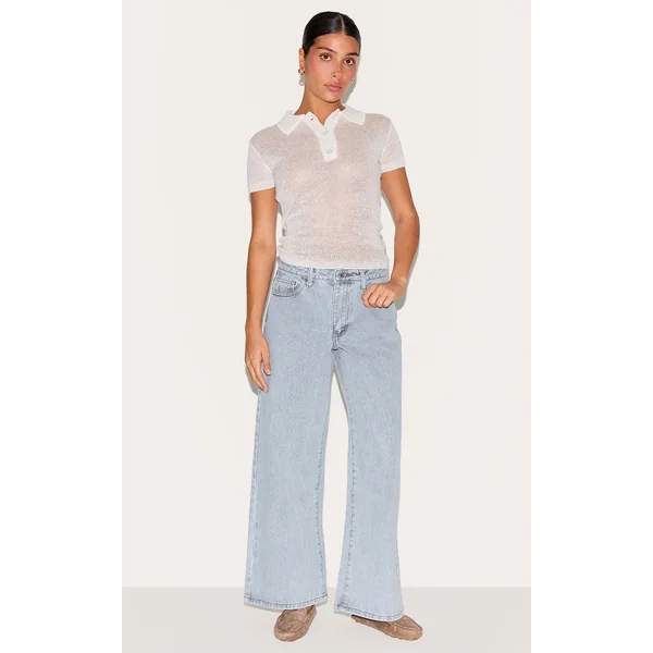 Petite Blue Low Rise Wide Leg Jeans