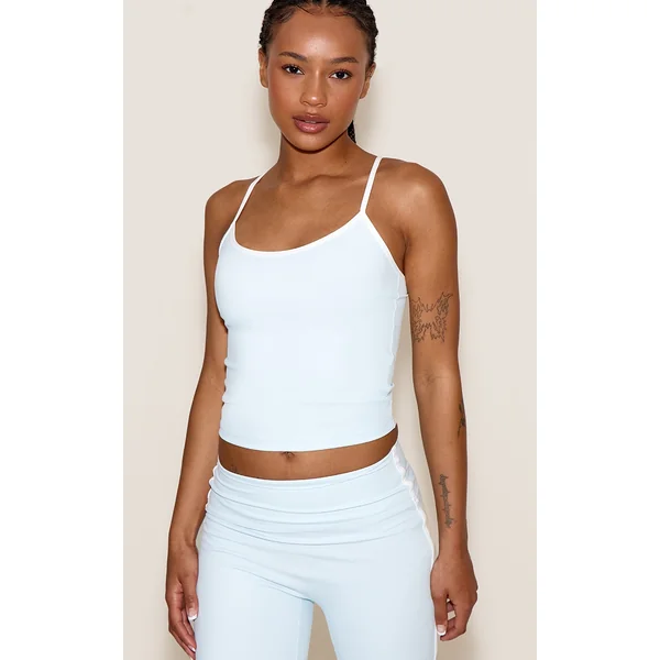 Petite Blue Sculpt Contrast Detail Strappy Gym Top