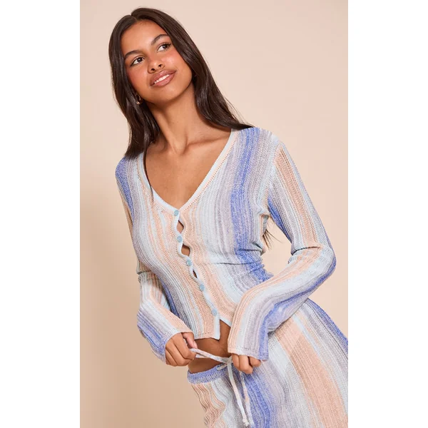 Petite Blue Stripe Knit Cardigan