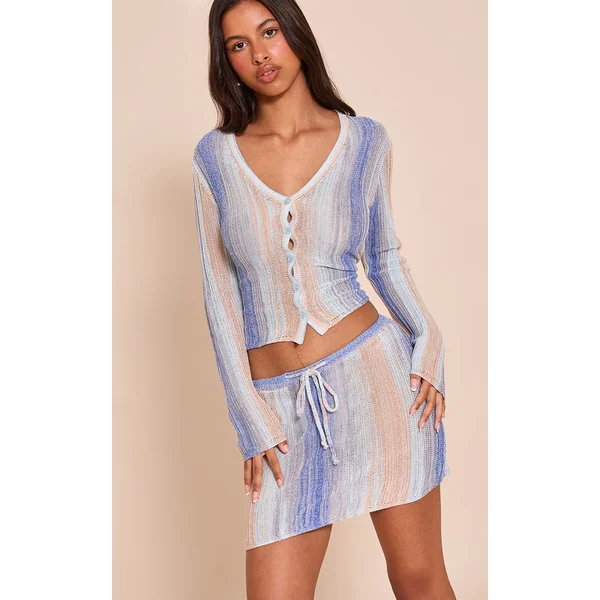 Petite Blue Striped Knit Mini Skirt