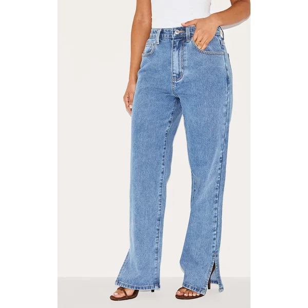 Petite Blue Vintage Wash Split Hem Jeans