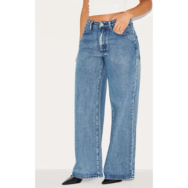 Petite Blue Washed Wide Leg Jeans