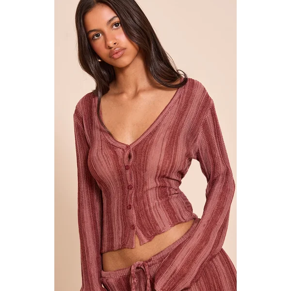 Petite Blush Rose Stripe Knit Cardigan