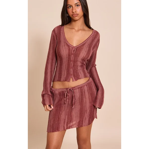 Petite Blush Rose Striped Knit Mini Skirt