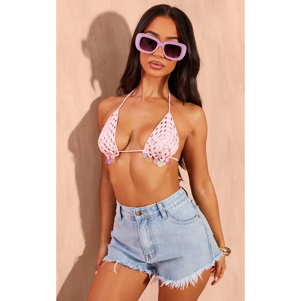 Petite Bright Pink Knitted Sequin Bralet