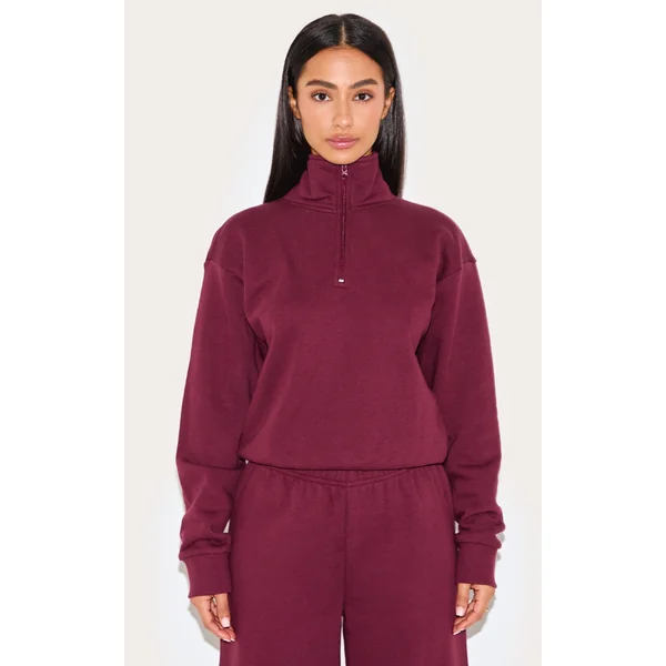 Petite Burgundy Quarter Zip Sweatshirt