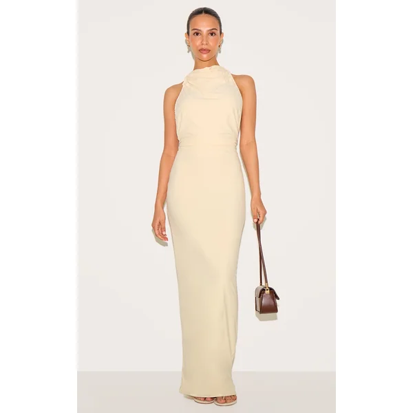 Petite Butter Cream Backless Halterneck Maxi Dress
