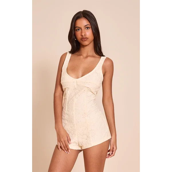 Petite Butter Cream Lace Fitted Romper