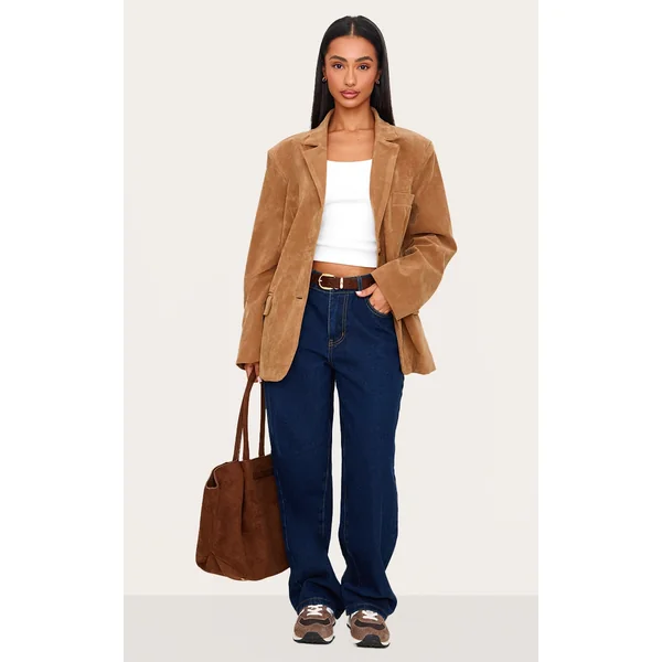 Petite Camel Faux Suede Longline Blazer