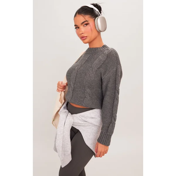 Petite Charcoal Cable Knitted Sweater