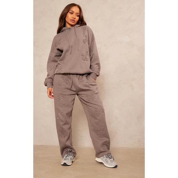 Petite Charcoal Cross Applique Embroidered Sweatpants