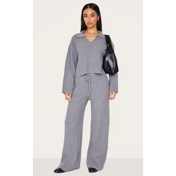 Petite Charcoal Knitted Pants