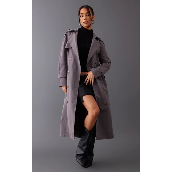 Petite Charcoal Oversized Trench Coat
